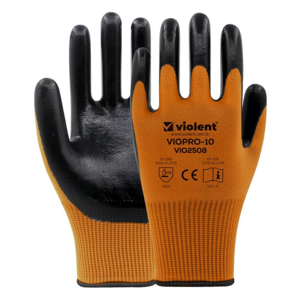 VİOPRO NİTRİL ÖRME ELDİVEN TURUNCU-SİYAH NO:10 